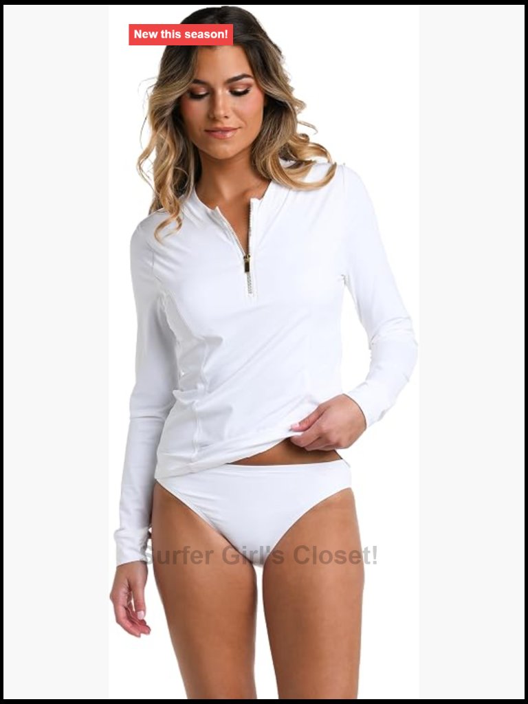 Women's Long Sleeve Half Zip Rash Guard Upf 50+ Nylon Blend